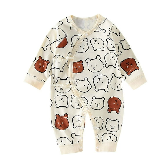 Mikilon Babys Comfortable Spring and Fall Rompers Side Tied Rompers Adorable Graphic Print Round Neck Long Sleeve and Long Pants Rompers ,Size 0 Month-6 Months