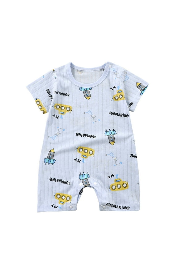 Babys Cute Graphic Printed Rompers Round Neck Short Sleeve Rompers Playful Comfortable Button-Up Rompers ,Size 3 Months-10 Months