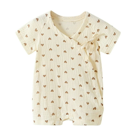 Mikilon Babys Floral Rompers Comfortable ‌Solid Color Button-Up Rompers Cute Sleeveless Side Drawstring Rompers