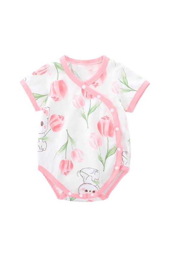 Babys Girl Rompers Casual Cute Graphic Printed Rompers Comfortable Round Neck Side Snap Rompers ,Size 0 Month-18 Months
