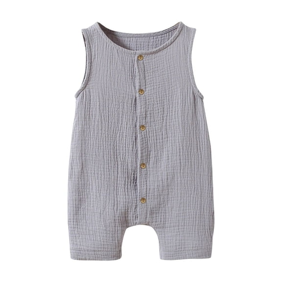 Mikilon Babys Solid Color Button-Up Rompers Comfortable Round Neck Sleeveless Rompers Casual Adorable Playful Rompers