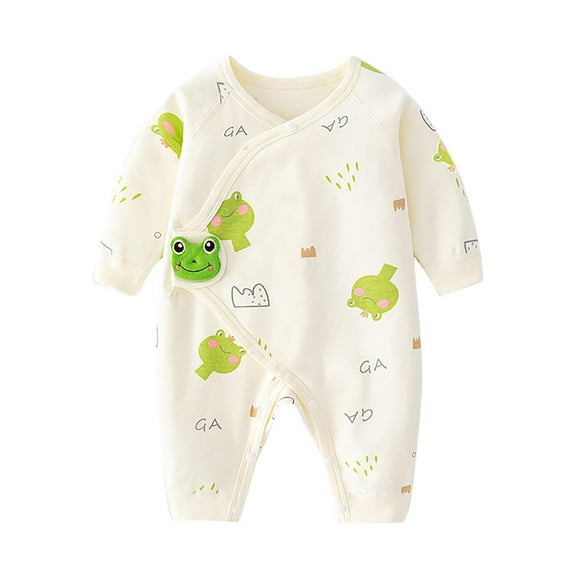 Fesfesfes Babys Spring Long Sleeve Rompers Side Snap Wrapping the Hip Rompers Cute Grdphic Print Rompers