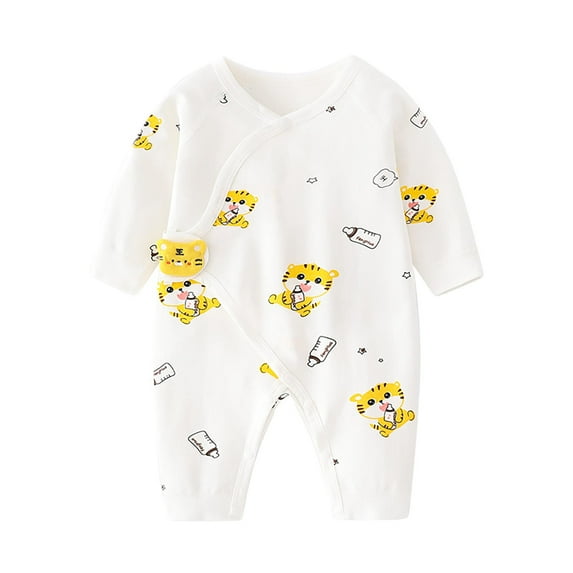 Mikilon Babys Spring Long Sleeve Rompers Side Snap Wrapping the Hip Rompers Cute Grdphic Print Rompers