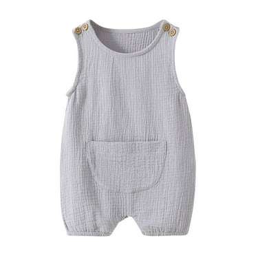 Mikilon Babys Spring Rompers Solid Color Sleeveless Baggy ‌Rompers Soft Round Neck Button-Up Rompers ,Size 0 Month-9 Months
