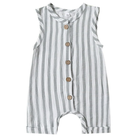 Fesfesfes Babys Striped Rompers Round Neck Sleeveless Button-Up Rompers Comfortable Long Pants Rompers ,Size 3 Months-12 Months
