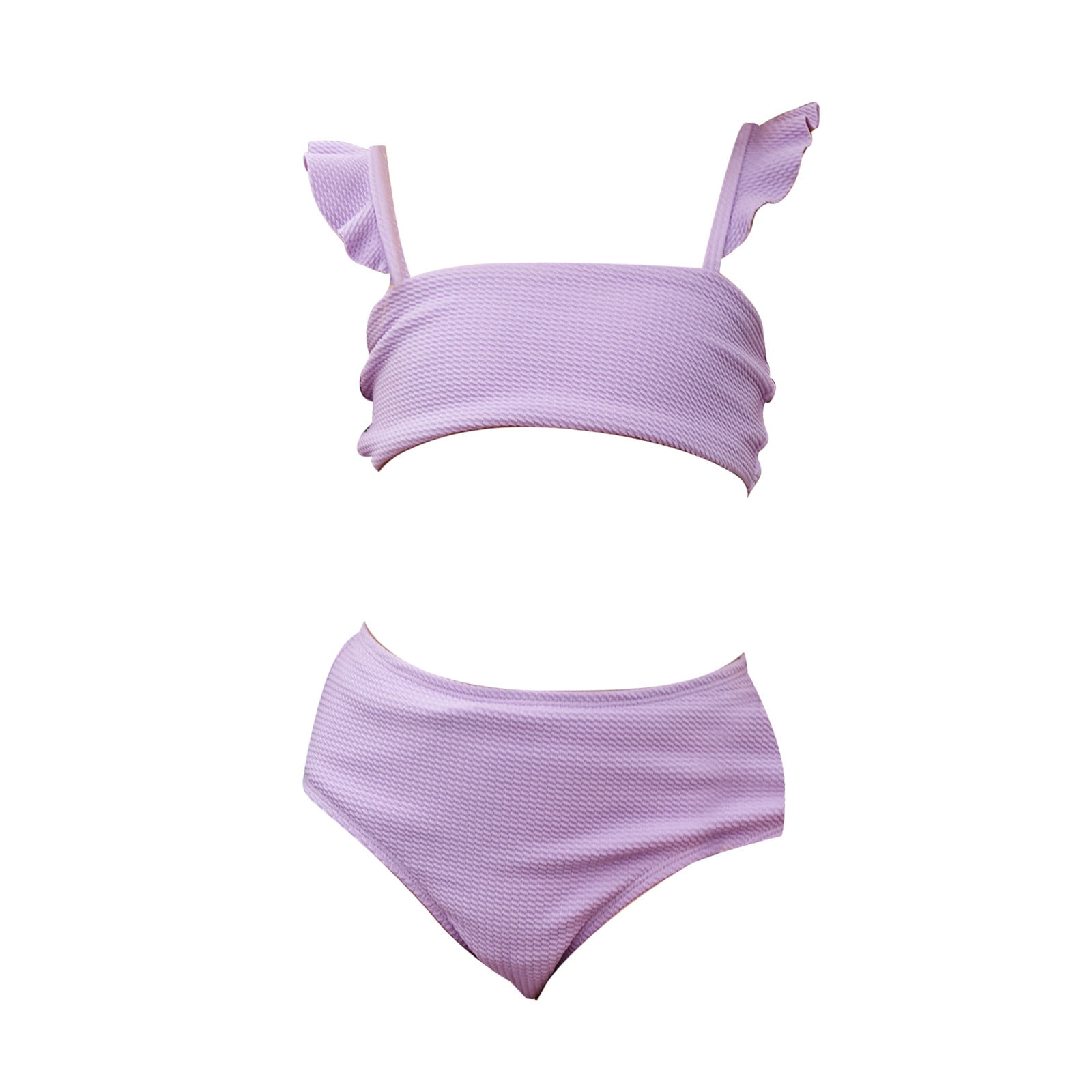 Mikilon Big Girls Twopiece Swimsuit Solid Color Ruffle Vest Beach Kids
