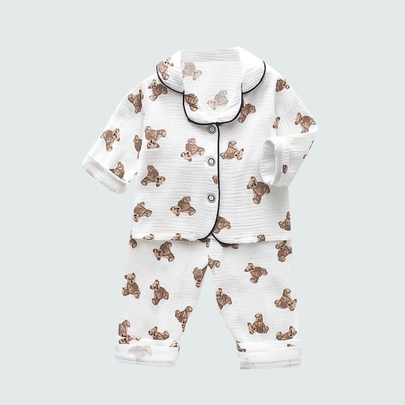 Mikilon Boutique Girls Boys Pajamas Set Collared Long Sleeve Sleepwear