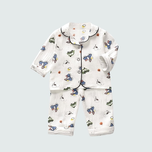 Mikilon Boutique Girls Boys Pajamas Set Collared Long Sleeve Sleepwear