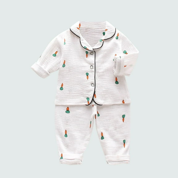 Mikilon Boutique Girls Boys Pajamas Set Collared Long Sleeve Sleepwear
