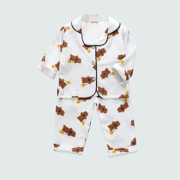 Mikilon Boutique Girls Boys Pajamas Set Collared Long Sleeve Sleepwear