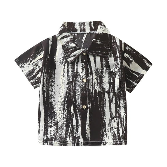 Mikilon Boys Button Down Shirts Hawaiian Cute Print Slim-Fit Short Sleeve Cool Dress Shirt Cute Top for Kids(3-11T)