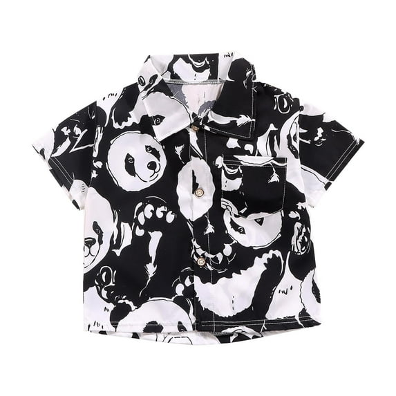 Mikilon Boys Button Down Shirts Hawaiian Cute Print Slim-Fit Short Sleeve Cool Dress Shirt Cute Top for Kids(3-11T)