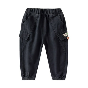 Mikilon Boys Casual Cargo Pants Size 3-8 Years Solid Color Graphic Print Pants Stylish Loose Jogger Pants