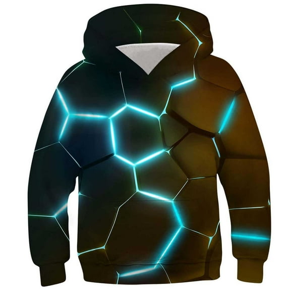 Mikilon Boys Colorful Print Hooded Sweatshirts Long Sleeve Round Neck Cool Tops Outdoor Warm Shirts ,Size 4-13 Years