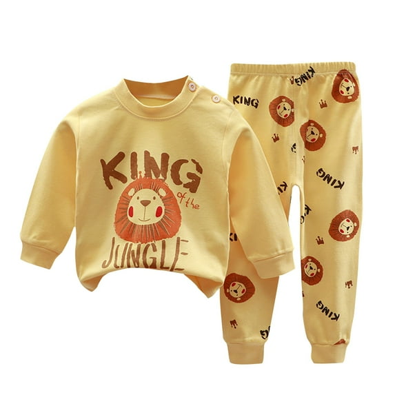 Mikilon Boys Cute Graphic Printed Outfit Sets Size 1-7 Years Solid Color Graphic Round Neck Long Sleeve Shirts Elastic Waist Pants