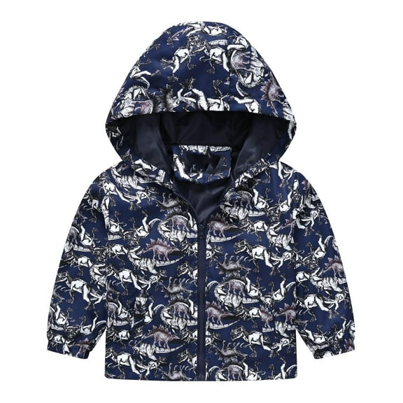 Mikilon Boys Dinosaurs Print Jackets Patchwork Color Long Sleeve Hooded Jacket Winter Warm Zipper Outwear ,Size 4-12 Years