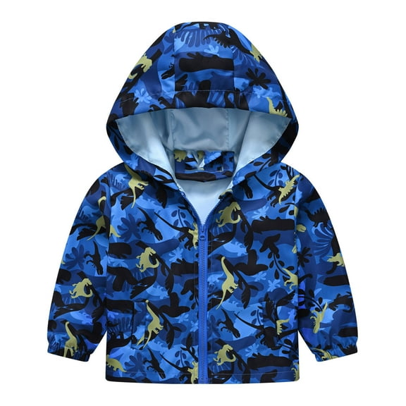 Mikilon Boys Dinosaurs Print Jackets Patchwork Color Long Sleeve Hooded Jacket Winter Warm Zipper Outwear ,Size 4-12 Years