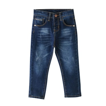 Mikilon Boys Fashion Elasticity Pants Size 2-10 Years High Waist Long Slim Pants Solid Color Button Pants
