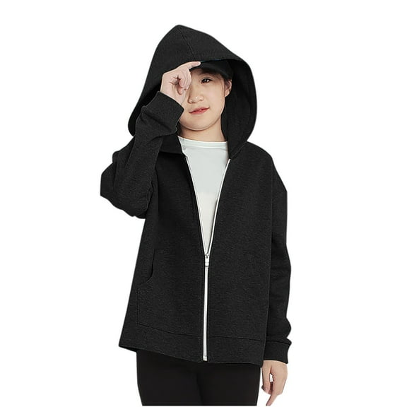Fesfesfes Boys' Fashion Hoodies & Sweatshirts Size 8-13 Comfortable Zip Up Clothes Casual Round Neck Long Sleeve Shirts Fall and Winter Solid Color Clothes