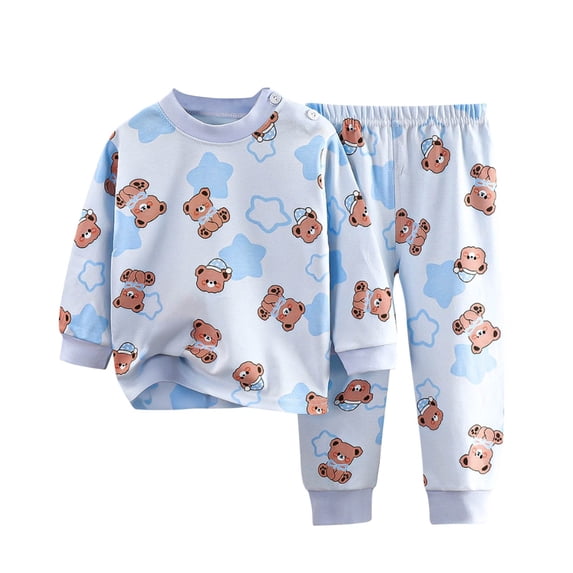 Mikilon Boys Loungewear Sets Size 6 Months-10 Years Patchwork Color Cute Graphic Printed Blouses Elastic Waist Wide Leg Baggy Pants