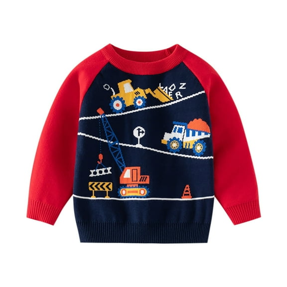 Mikilon Boys Outdoor Versatile Knitted Blouses Patchwork Color Pullover Sweaters Round Neck Long Sleeve Tops ,Size 3-8 Years