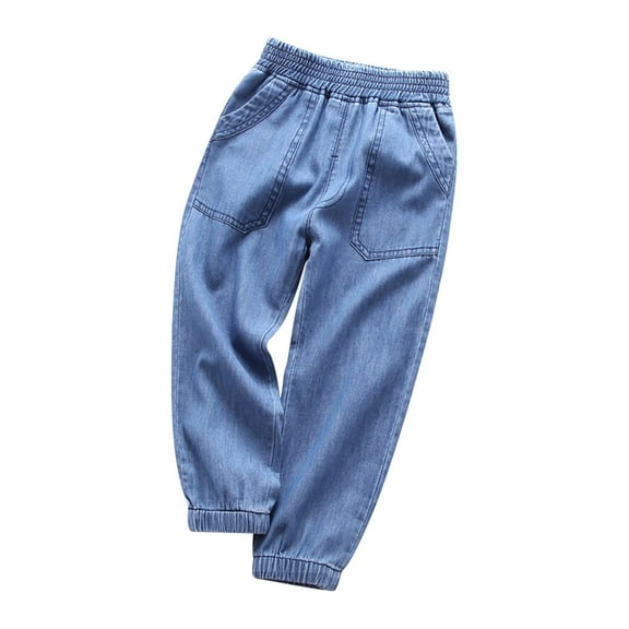 Mikilon Boys Pants Size 3-13 Years Solid Color Elastic Waist Baggy Pants Comfortable Loose Long Pants