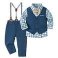 thumbnail image 1 of Mikilon Boys Performance Sets Size 2-7 Years with Plaid Turn Down Collar Long Sleeve Shirts ,Suit Vest,Suspender Pants, 1 of 8