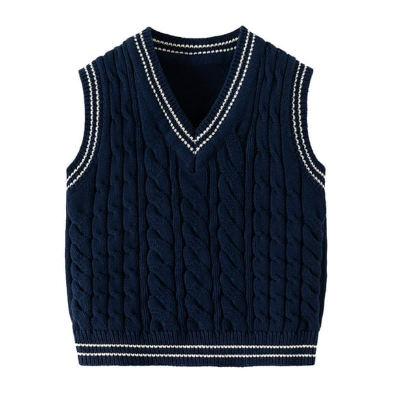 Mikilon Boys Sweater Vest Size 1-8 Years Cable V-Neck Knitted Uniform Sweaters Girls Clothes Dress Vest