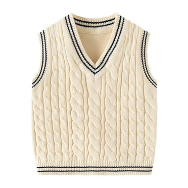 Mikilon Boys Sweater Vest Size 1-8 Years Cable V-Neck Knitted Uniform Sweaters Girls Clothes Dress Vest