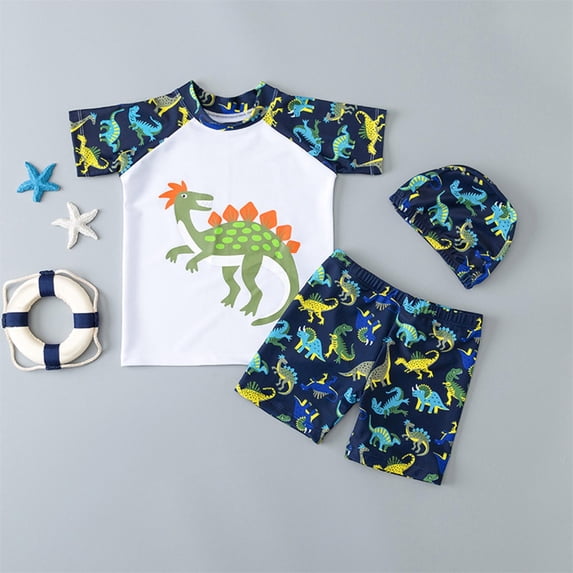 Mikilon Boys Swimsuits UPF50+UV Swimwear Set Two Piece Rash Guard with Hat for Kids 1-10 Years