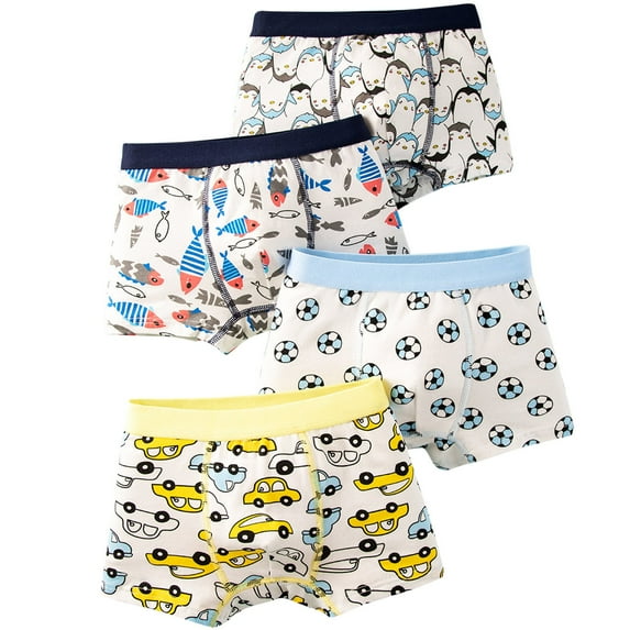 Mikilon Boys Underwear Size 3-8 Years Cute Graphic Print Boxer Briefs Comfortable Panties,4-Pack