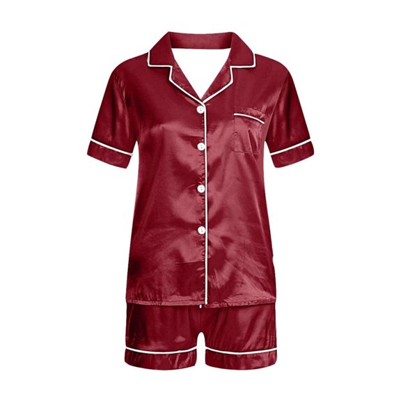 Mikilon Boys and Girls Pajama Sets Summer Short Sleeve with Shorts Sleepwear Silky Button Down Homewear(Size 2-12 Years)