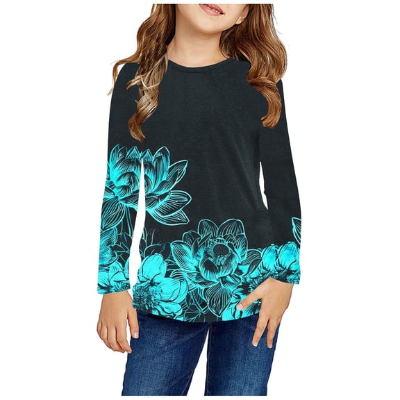 Fesfesfes Boys and Girls Pullover Tops Long Sleeve Printed Shirts Round Neck Comfortable Tops Casual Cute Clothes for Kids Size 4-14