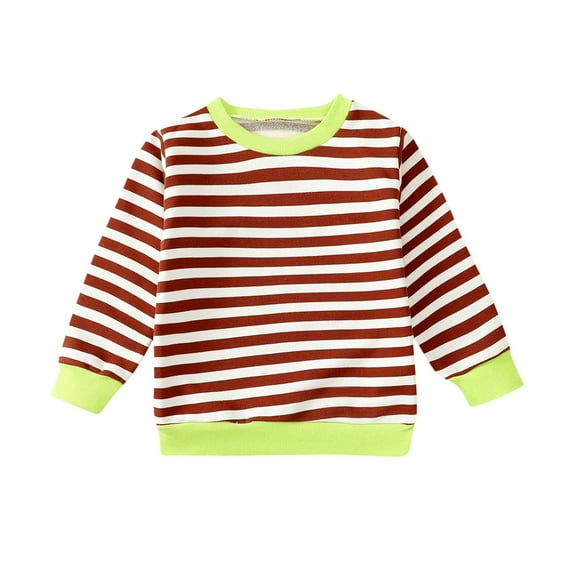Mikilon Boys and Girls Tops Size Round Neck Long Sleeve Shirts Casual Comfortable Striped Undershirts Fall and Winter Cute Tops for Kids