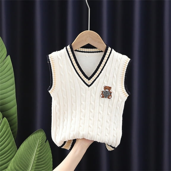 Mikilon Boys and Girls V-Neck Vests Size 2-8 Years Comfort Knitted Sleeveless Pullover Sweater Vest Girls Uniform Dress Vest