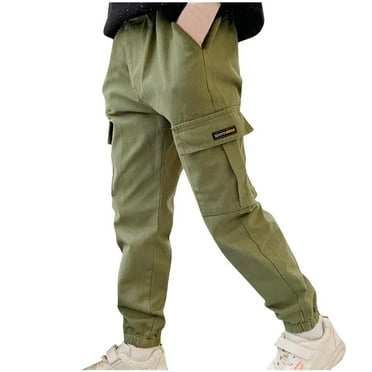 Mikilon Cargo Pants for Big Boys Size 8-14 Years Casual Solid Color Pants Spring and Fall Elastic Waist Long Pants
