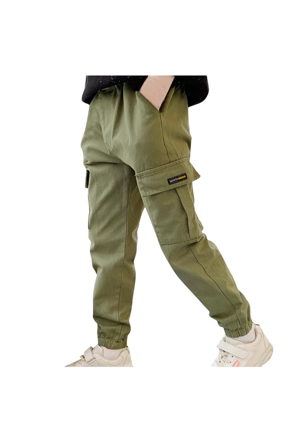Cargo Pants for Big Boys Size 8-14 Years Casual Solid Color Pants Spring and Fall Elastic Waist Long Pants