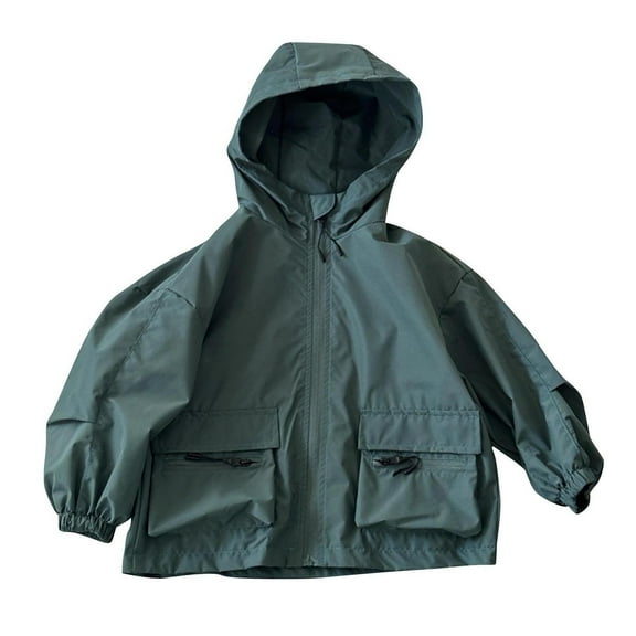 Fesfesfes Casual Hiking Hooded Jackets for Kids Fashion Solid Color Windproof Trench Coat Long Sleeve Zipper Outdoor Jackets ,Size 3-13 Years