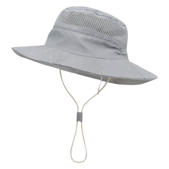 Mikilon Children Adjustable Sun Hats Solid Color Tulle Breathable Fisherman Hats Outdoor Drawstring Hats