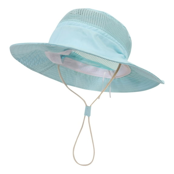 Mikilon Children Adjustable Sun Hats Solid Color Tulle Breathable Fisherman Hats Outdoor Drawstring Hats