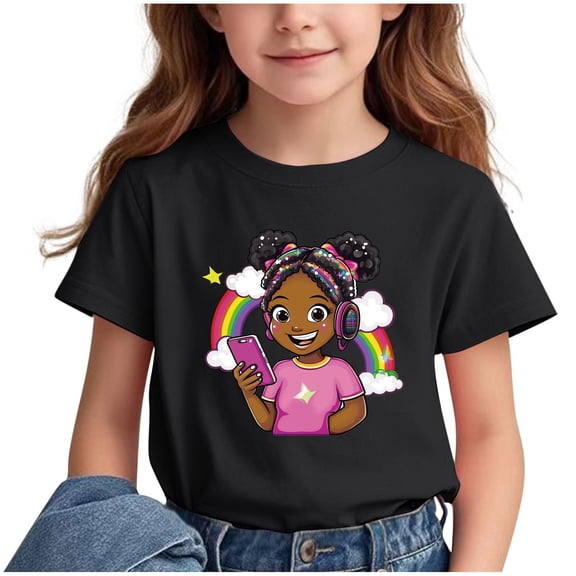 Fesfesfes Children Breathable T-shirt With Short Sleeve for Boys Girls School Season Round Neck Short Sleeve Casual Versatile Tops for Outdoor(Black#3,14 Years)