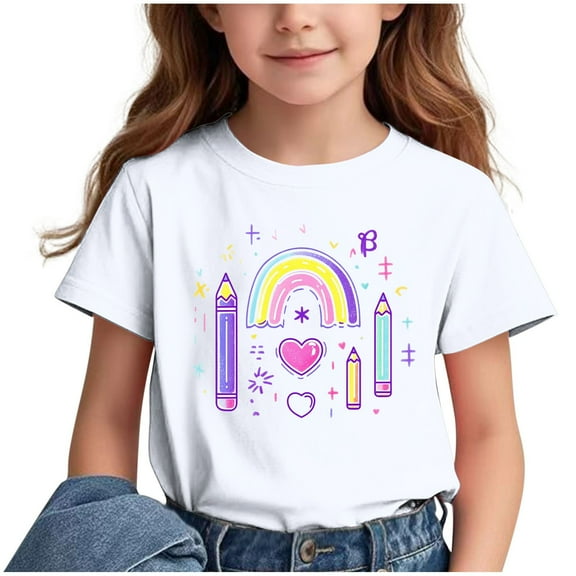 Fesfesfes Children Breathable T-shirt With Short Sleeve for Boys Girls School Season Round Neck Short Sleeve Casual Versatile Tops for Outdoor(White#1,9 Years)
