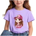thumbnail image 1 of Fesfesfes Children Casual Versatile Tops for Outdoor Breathable T-shirt with Short Sleeve for Boys Girls School Season Round Neck Short Sleeve Tees(Purple#04A,11 Years), 1 of 7