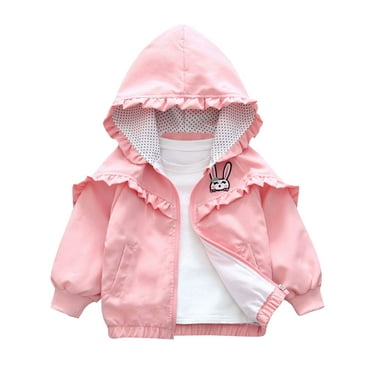 Fesfesfes Children's Spring Coats Solid Color Ruffled Hooded Jackets Comfortable Thicken Zipper Jackets ,Size 3 Months-6 Years