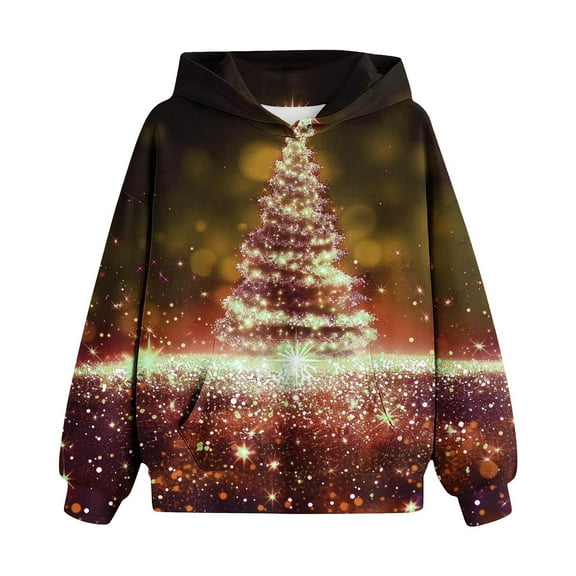 Mikilon Chirstmas Day Girls Sweatshirts Size 10-12 Fashion Round Neck Printed Pullover Sweatshirts Solid Color Graphic Long Sleeve Clothes Fall and Winter Outfits for Kids