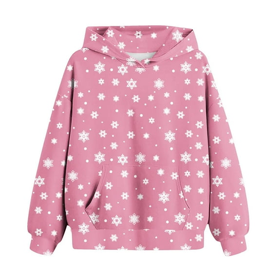 Mikilon Chirstmas Day Hoodies for Teen Girls Size 2-13 Casual Long Sleeve Round Neck Clothes Solid Color Graphic Fall and Winter Cute Hoodie Clothes