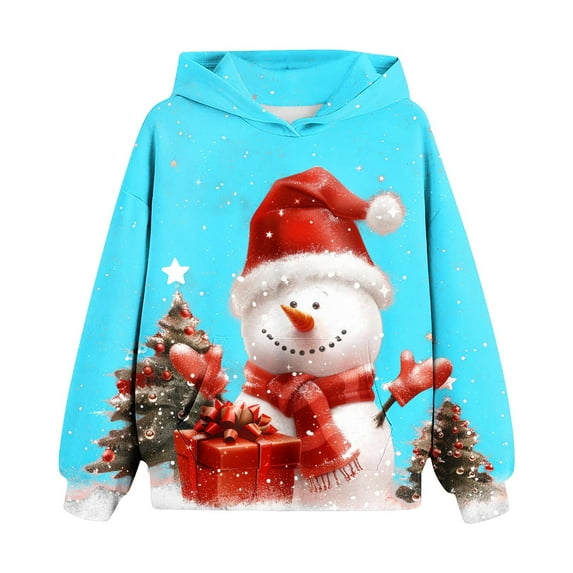 Mikilon Chirstmas Day Kids Clothes Size 4-14 Thermal Printed Hoodie & Sweatshirts Round Neck Long Sleeve Shirts Fall and Winter Plus Velvet Pullover Clothes