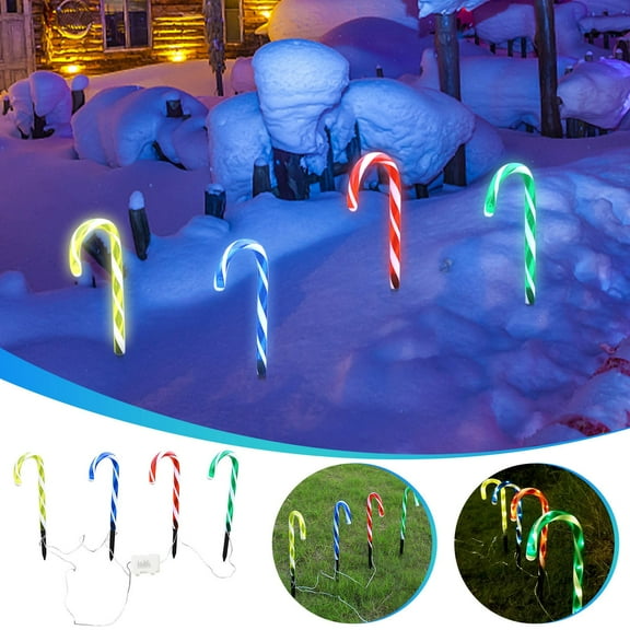 Mikilon Christmas Crutch Ground Lamp Outdoor Led Garden Candy Cane New Year Christmas Decorations 4-piece Set