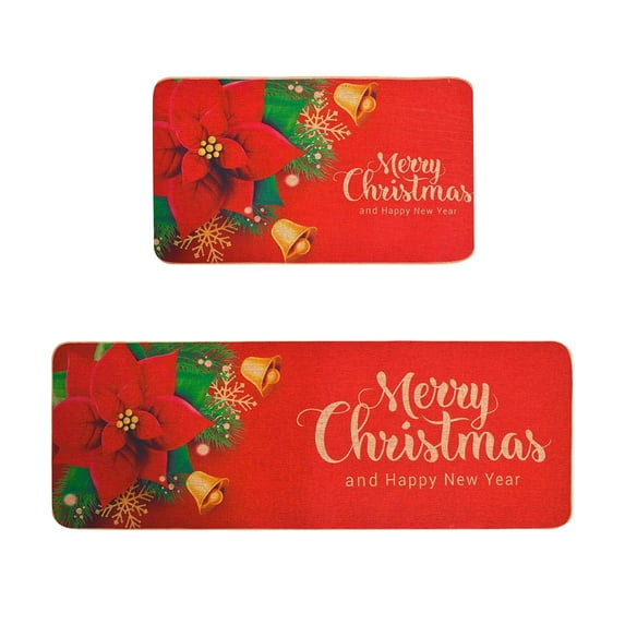 Christmas Decorations 2 PCS Christmas Kitchen Rugs and Mats for Floor Non-slip Backing Mat Merry Christmas Kitchen Decor Kitchen Rug Sets Xmas Decor (16x24in+16x48in) Red