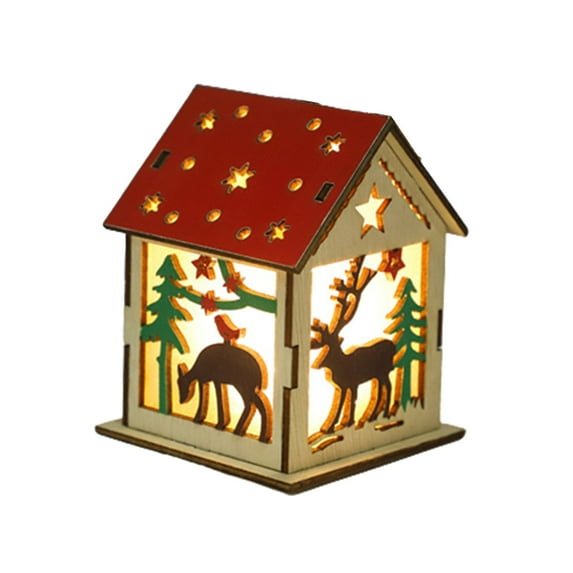 Christmas Lights, Christmas Day Wood House With Light, Santa Claus, Snowman, Deer Decorations With Light, Christmas Day Party Decoration, Multicolor